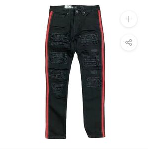 Waimea Men's 36 x 32 Black Stud Jeans With Red Side Stripes